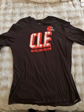 Majestic Black Long-Sleeve CLE Browns Football Tee with Orange Helmet